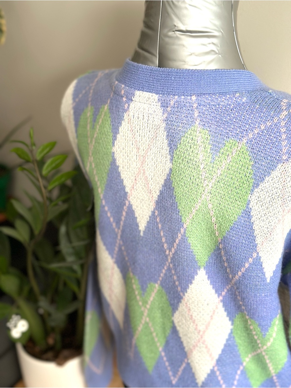 2 for $20 Noisy May Lavender Argyle Button-Front Cardigan with Green and Cream - Picture 4 of 8